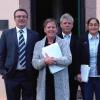 L-R : Troy Wright (CPSU), Juanita Swynenberg (NI PSA Secretary), Brian Buffet (NI PSA President) at NI Courthouse 